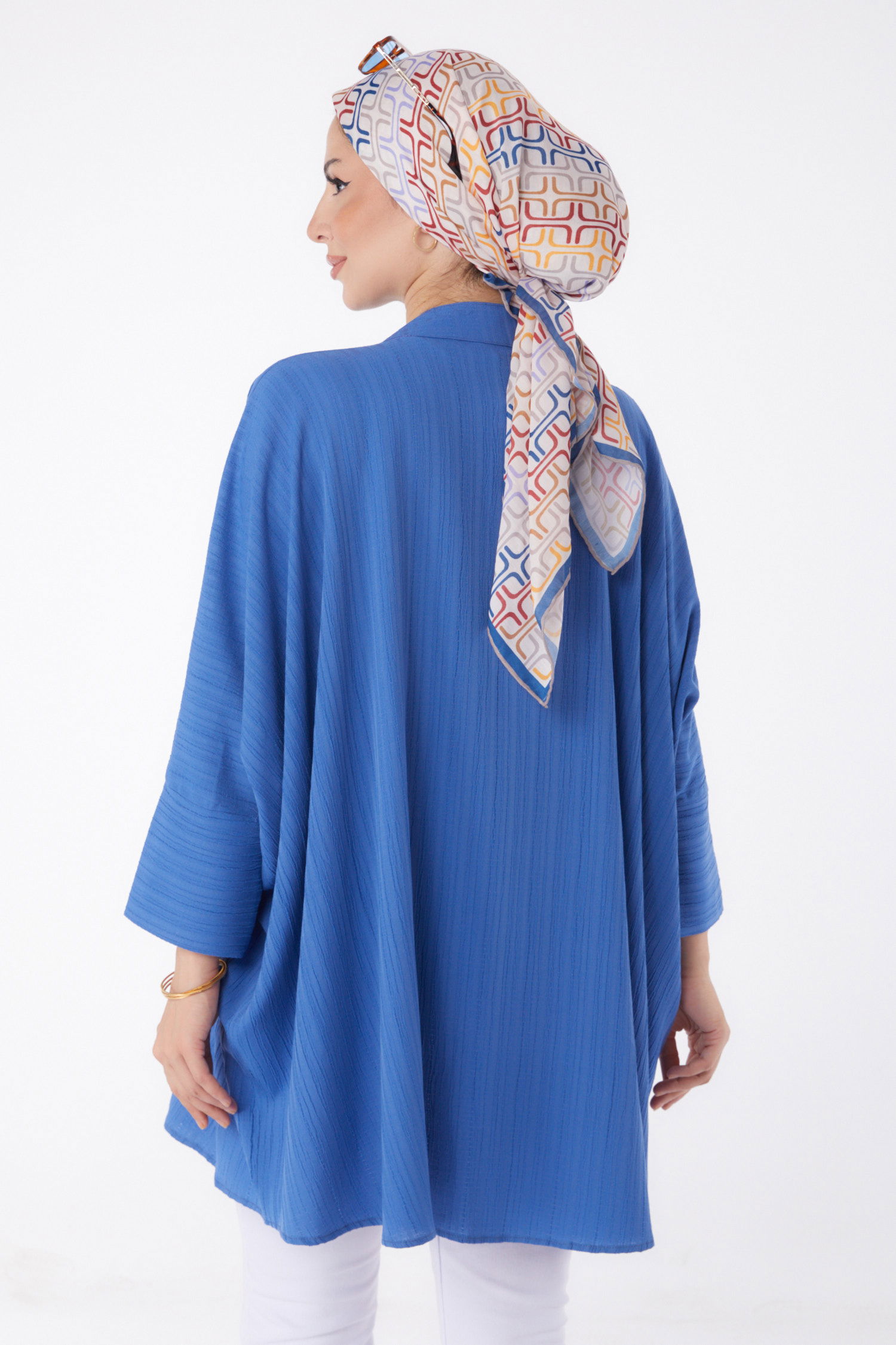Düz Hakim Yaka Kadın Indigo Salaş Tunik - 26001 - 5