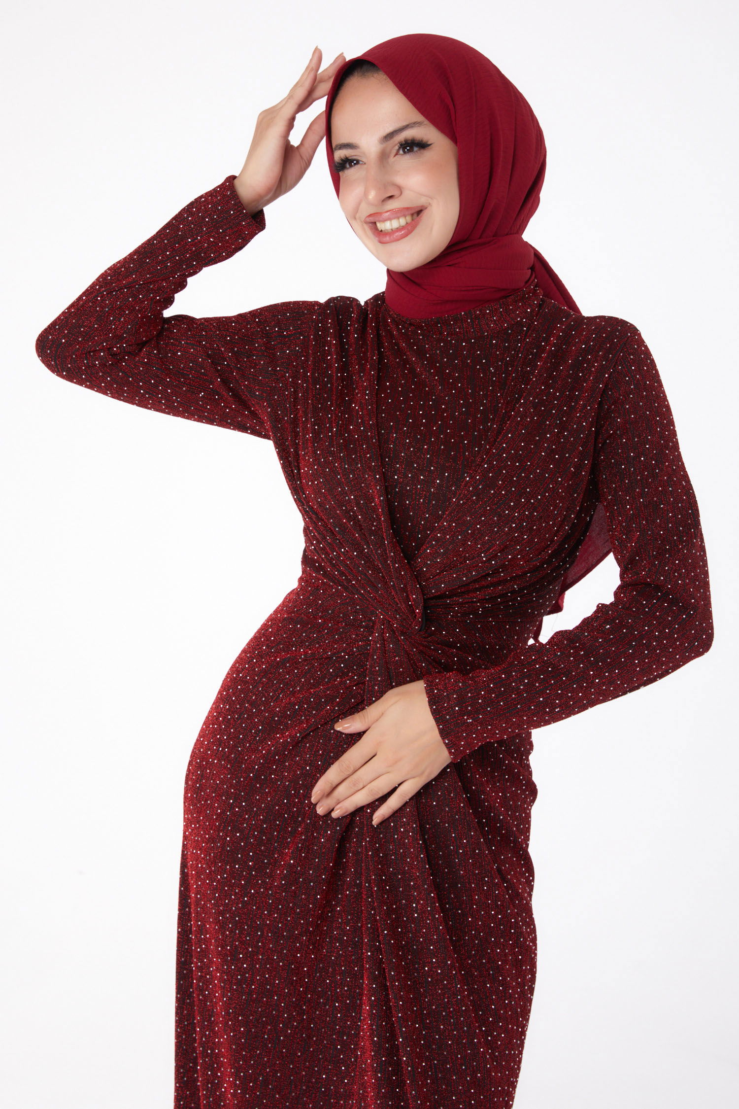 Büzgülü Abiye Elbise Kirmizi - 26273 - 3