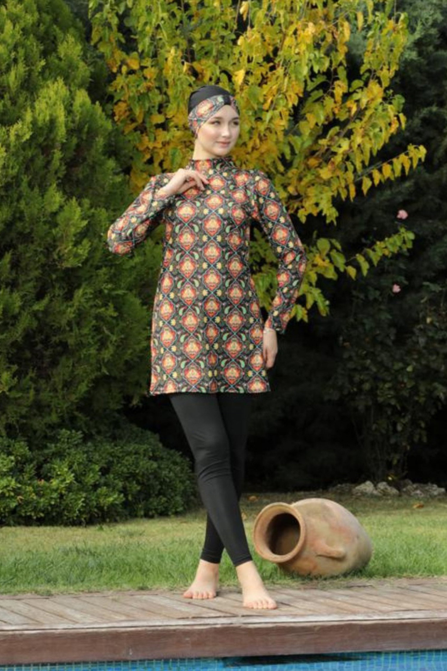 Düz Hakim Yaka Kadın Kirmizi Tesettür Mayo - 25800 - 1