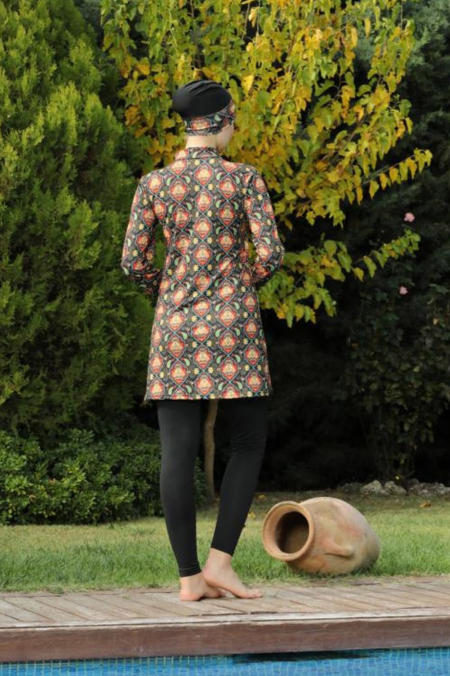 Düz Hakim Yaka Kadın Kirmizi Tesettür Mayo - 25800 - 2