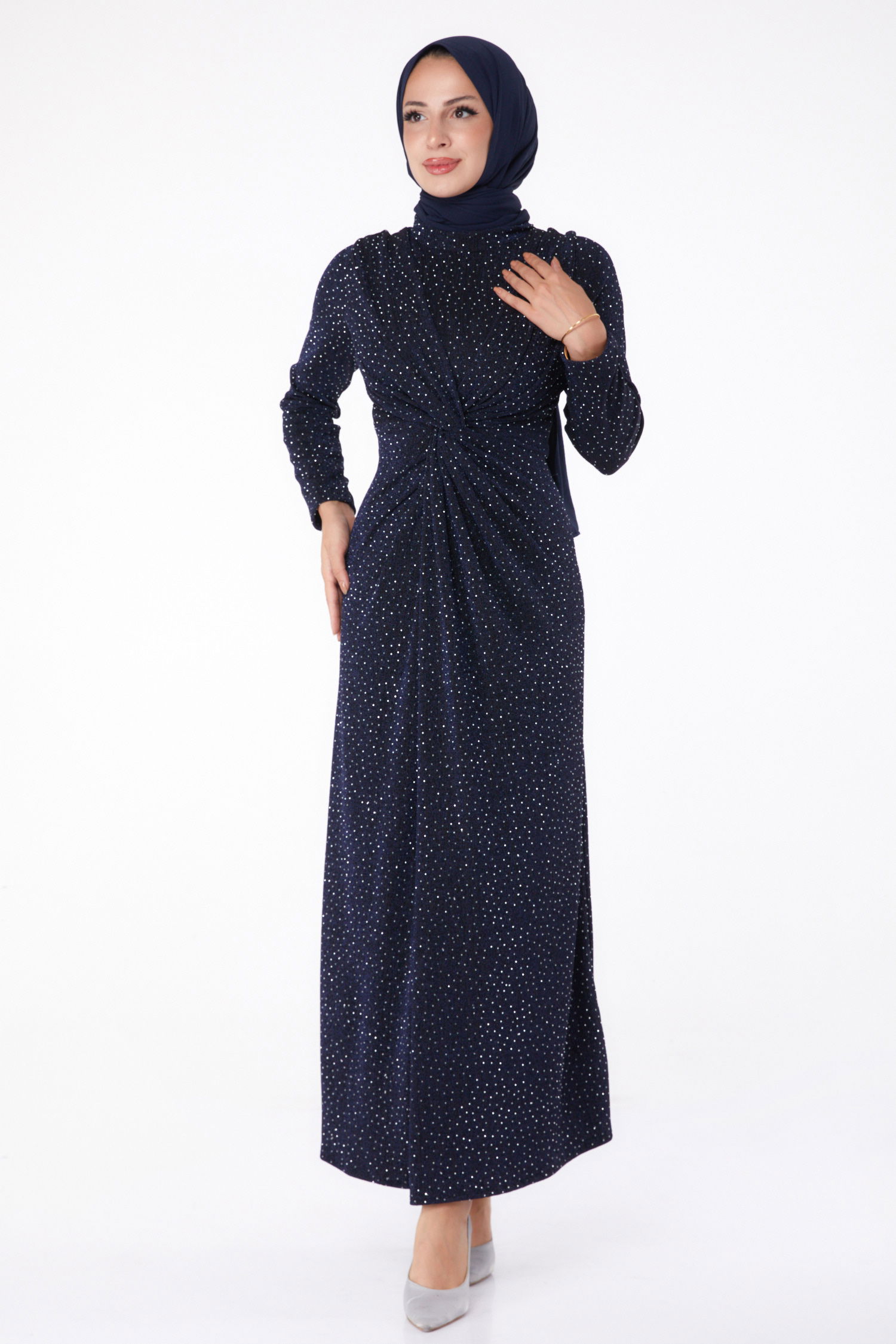 Büzgülü Abiye Elbise Lacivert - 26273 - 1