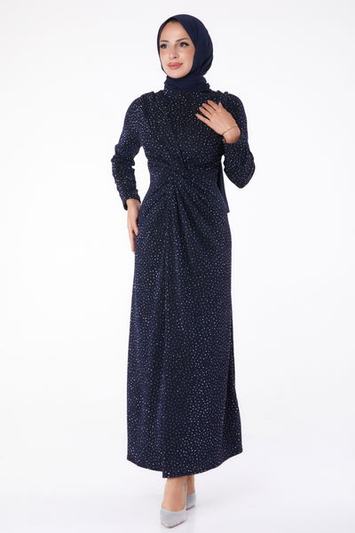 Büzgülü Abiye Elbise Lacivert - 26273 