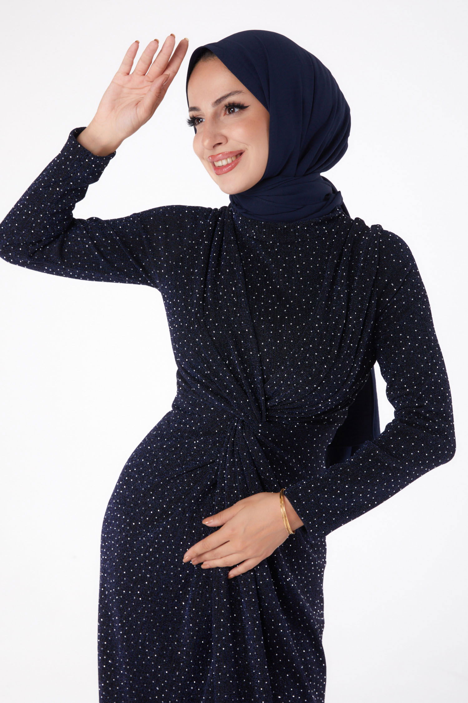 Büzgülü Abiye Elbise Lacivert - 26273 - 3