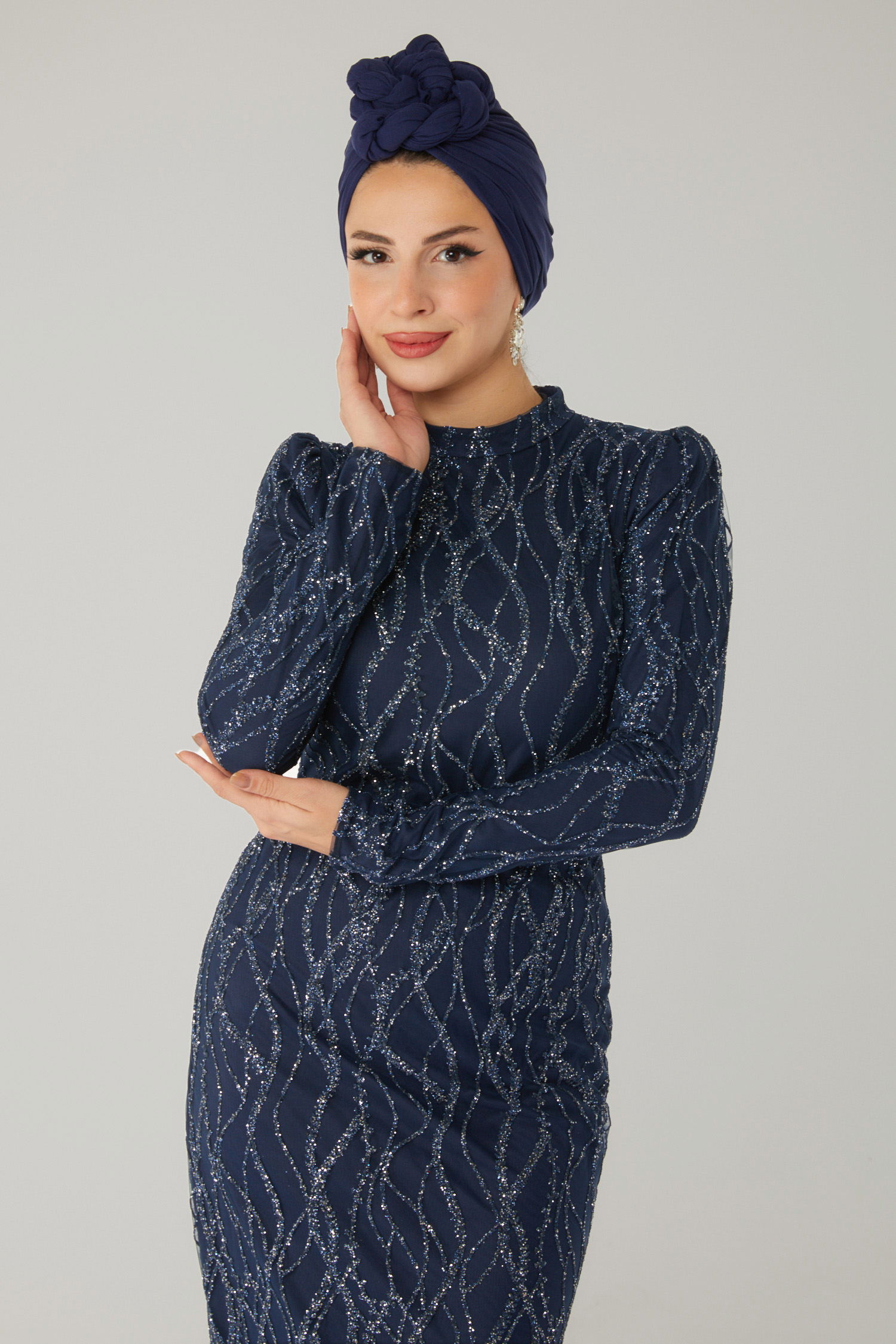 Işıltılı Abiye Elbise Lacivert - 26521 - 1