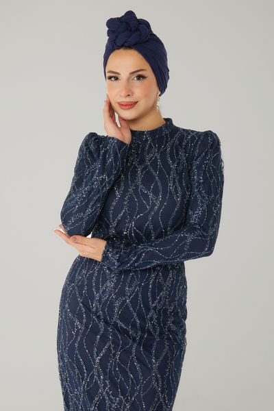 Işıltılı Abiye Elbise Lacivert - 26521 
