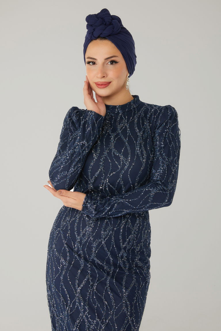 Işıltılı Abiye Elbise Lacivert - 26521 - TOFİSA
