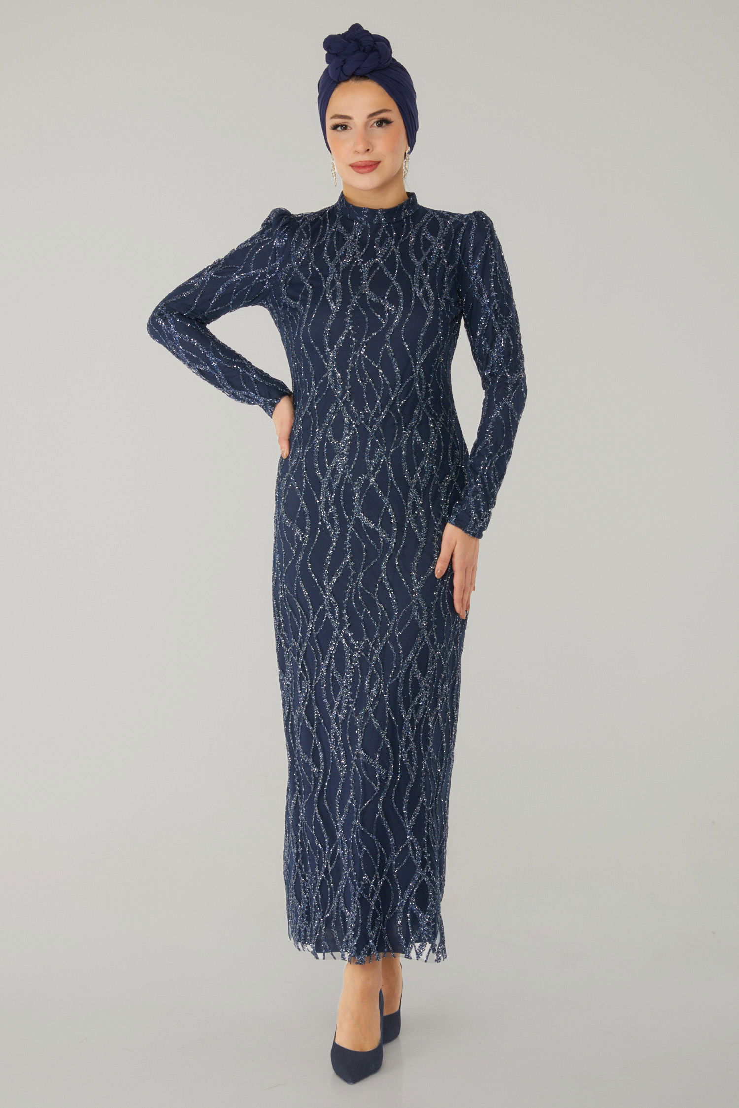 Işıltılı Abiye Elbise Lacivert - 26521 - 2