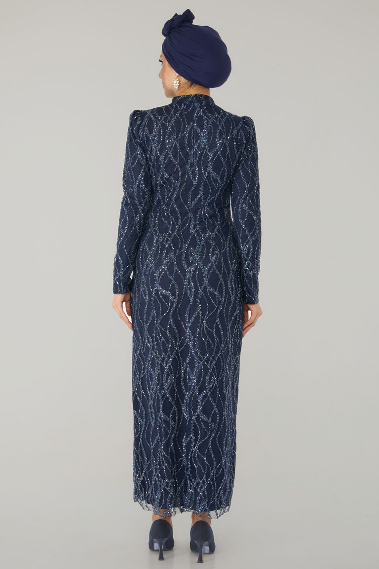 Işıltılı Abiye Elbise Lacivert - 26521 - TOFİSA