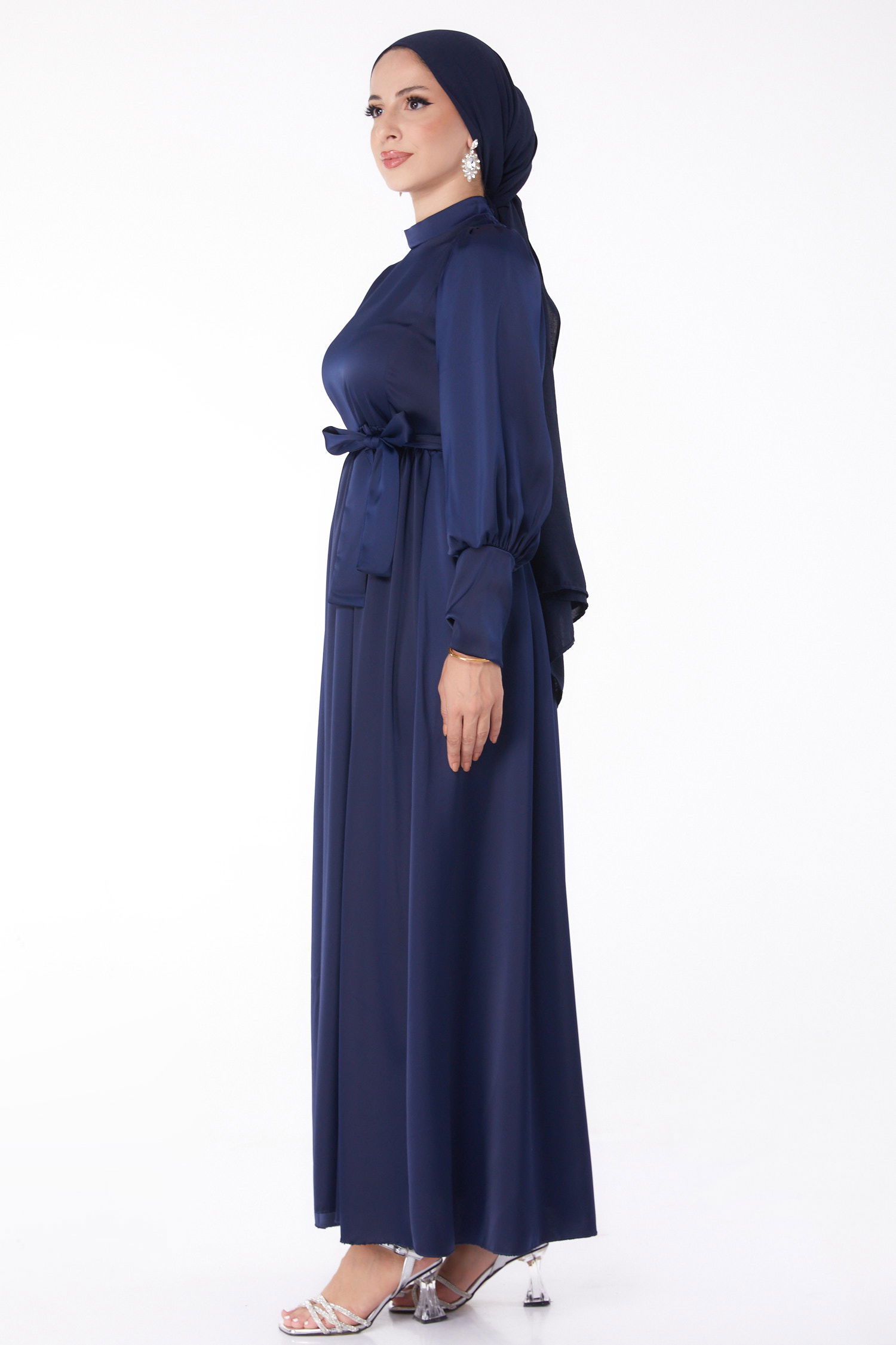 Kuşaklı Abiye Elbise Lacivert - 26145 - 3