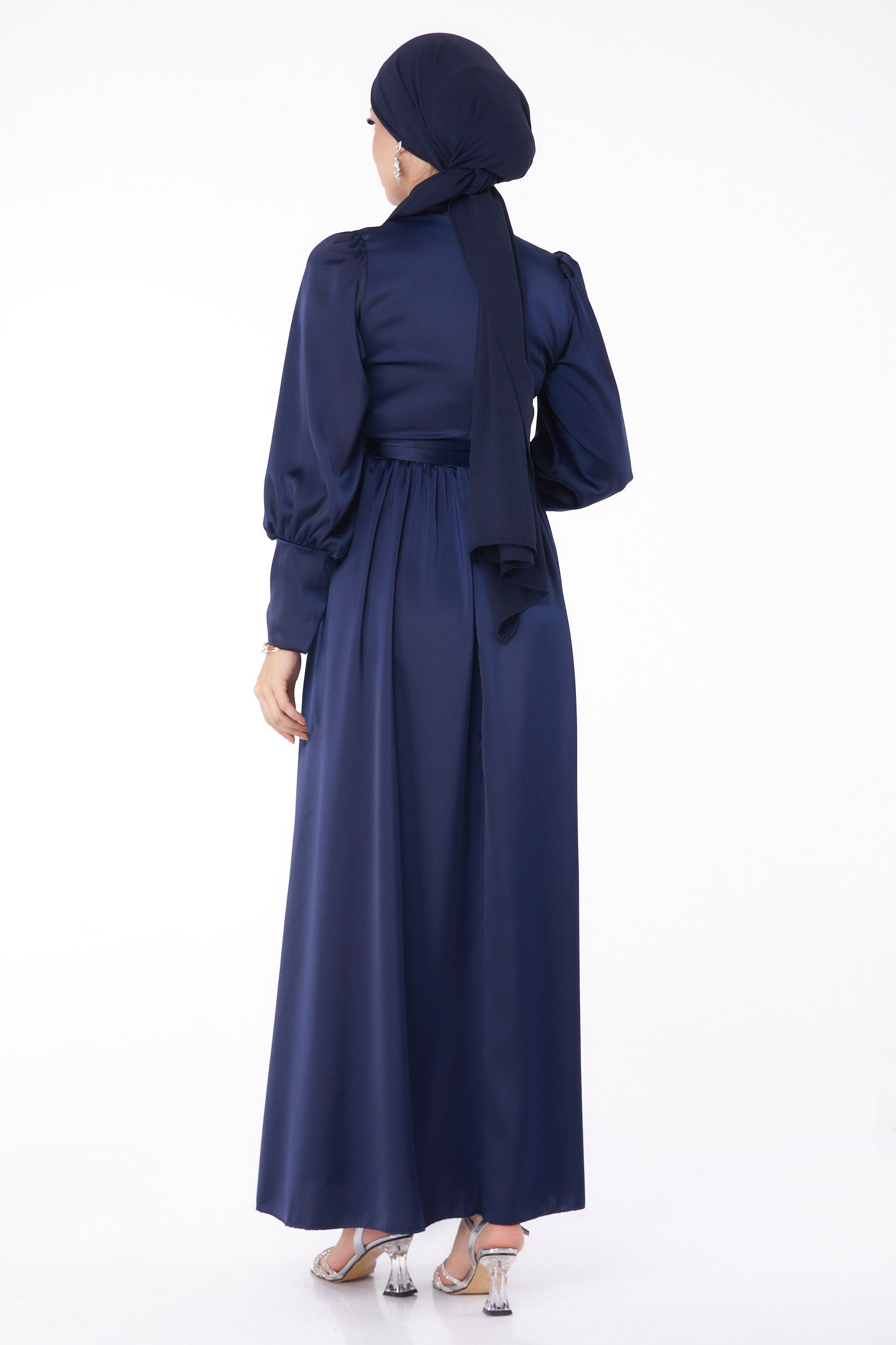 Kuşaklı Abiye Elbise Lacivert - 26145 - 4