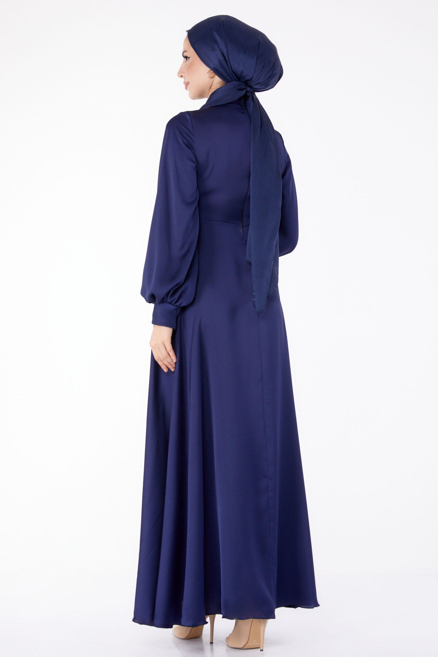 Önden Bağlamalı Abiye Elbise Lacivert - 25342 - 5