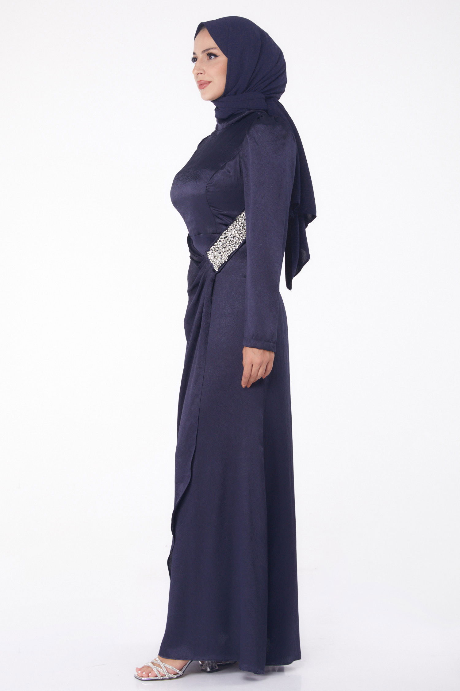 Taşlı Abiye Elbise Lacivert - 26192 - 4