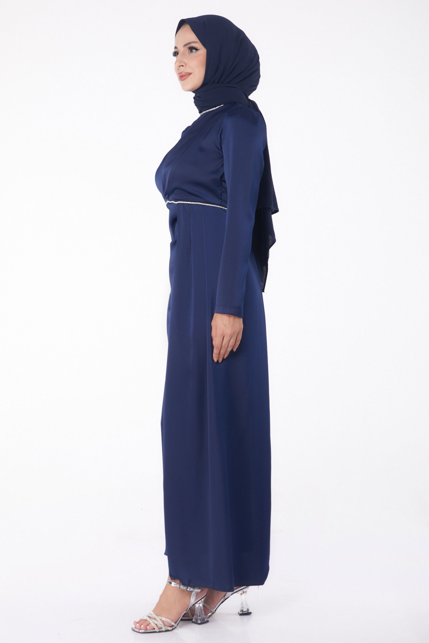 Taşlı Abiye Elbise Lacivert - 26206 - 4