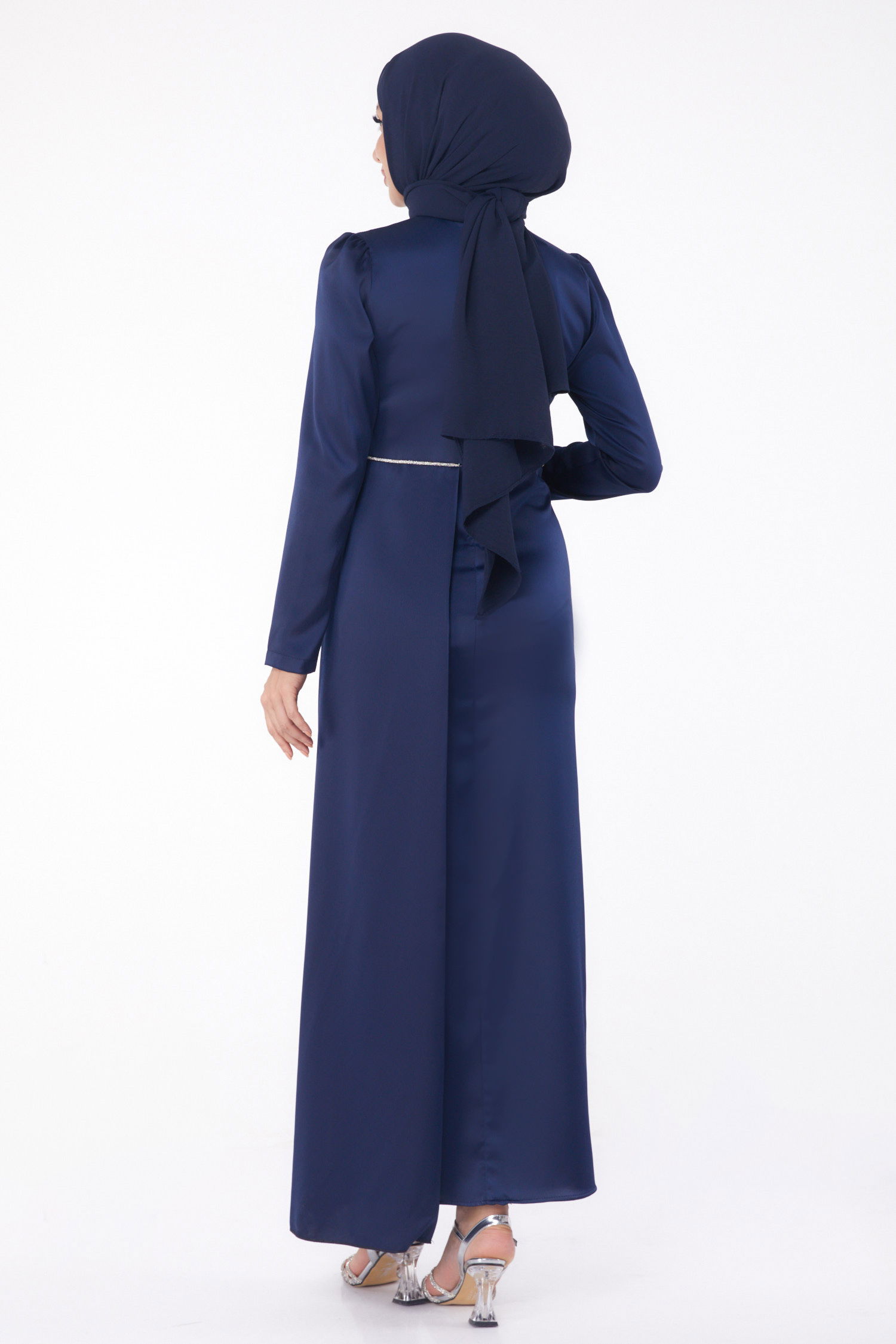 Taşlı Abiye Elbise Lacivert - 26206 - 5