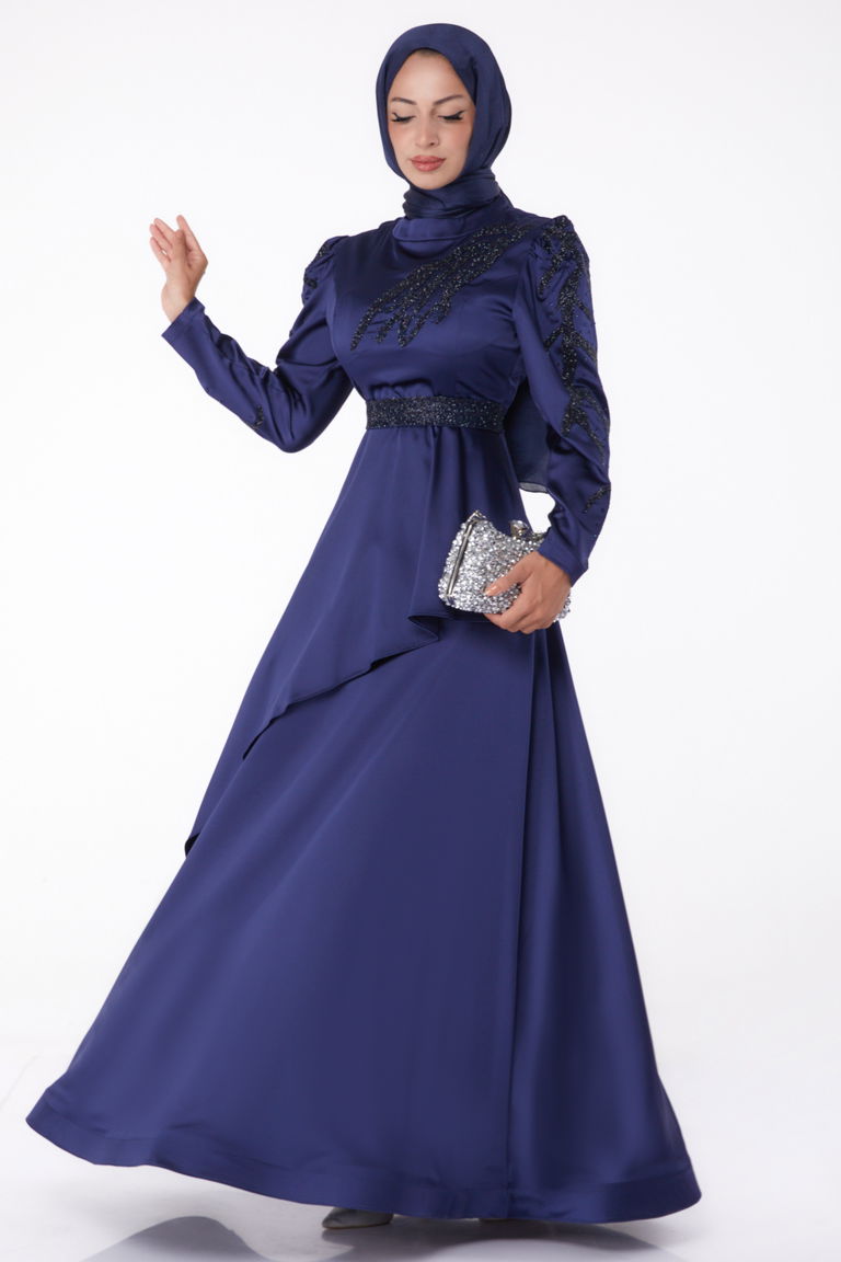 Taşlı Prenses abiye Lacivert - 26252 - TOFİSA