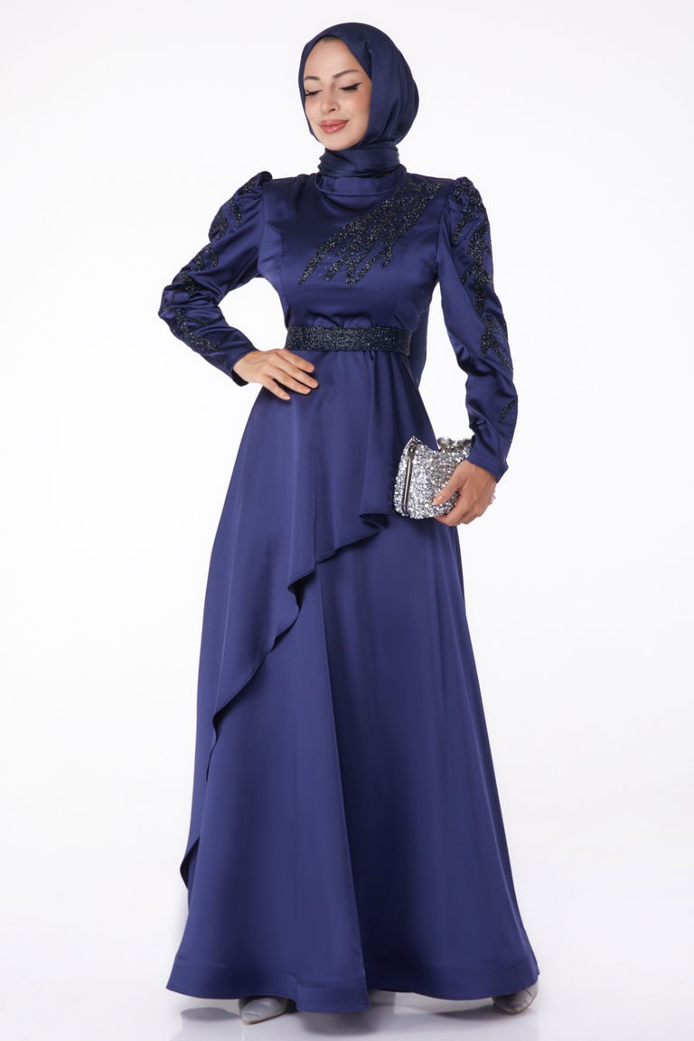 Taşlı Prenses abiye Lacivert - 26252 - TOFİSA
