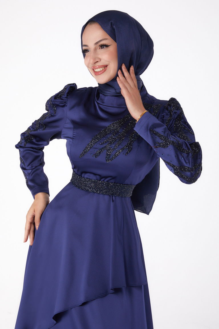 Taşlı Prenses abiye Lacivert - 26252 - TOFİSA