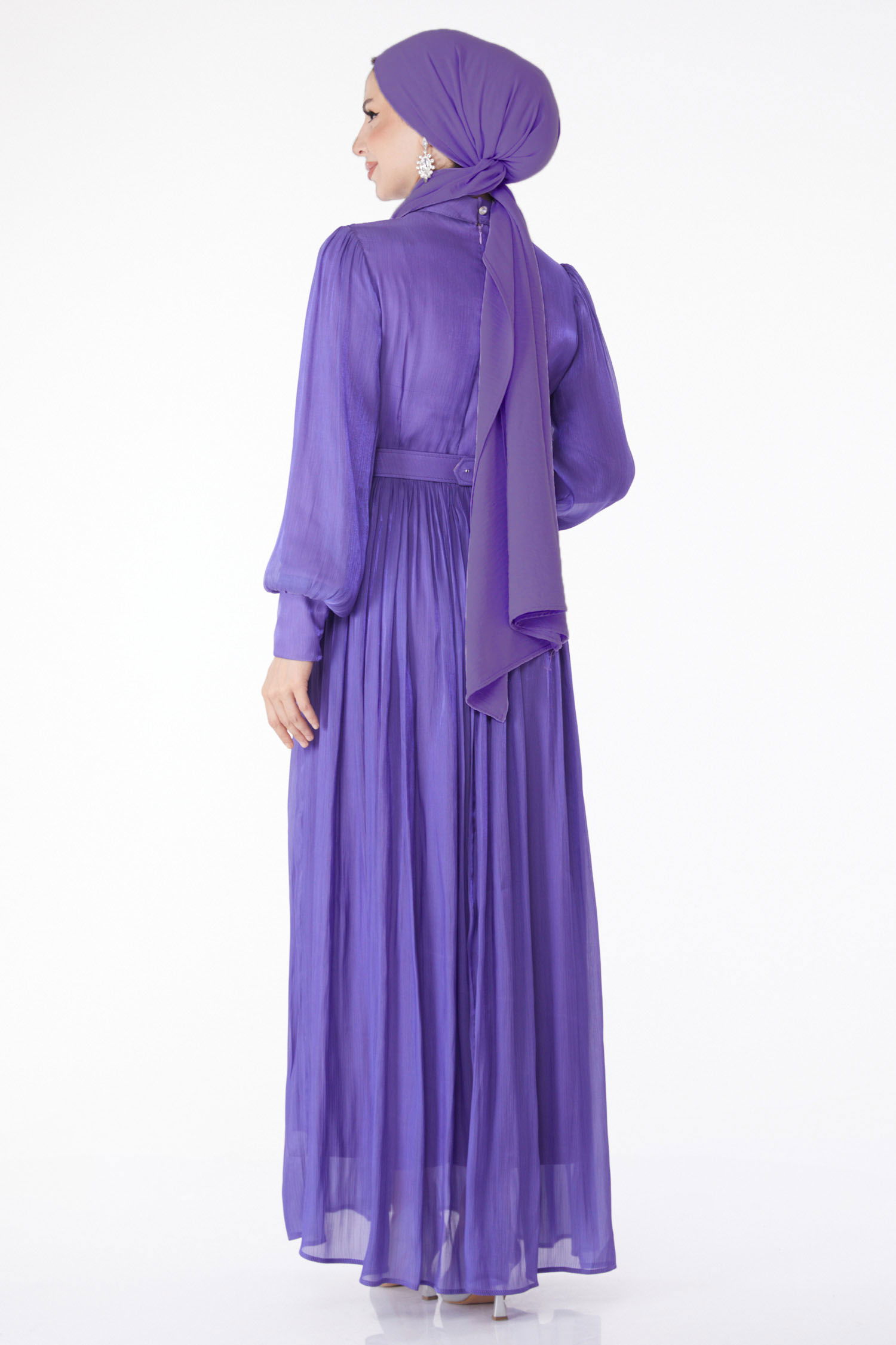 Pileli Abiye Elbise Lila - 25284 - 5
