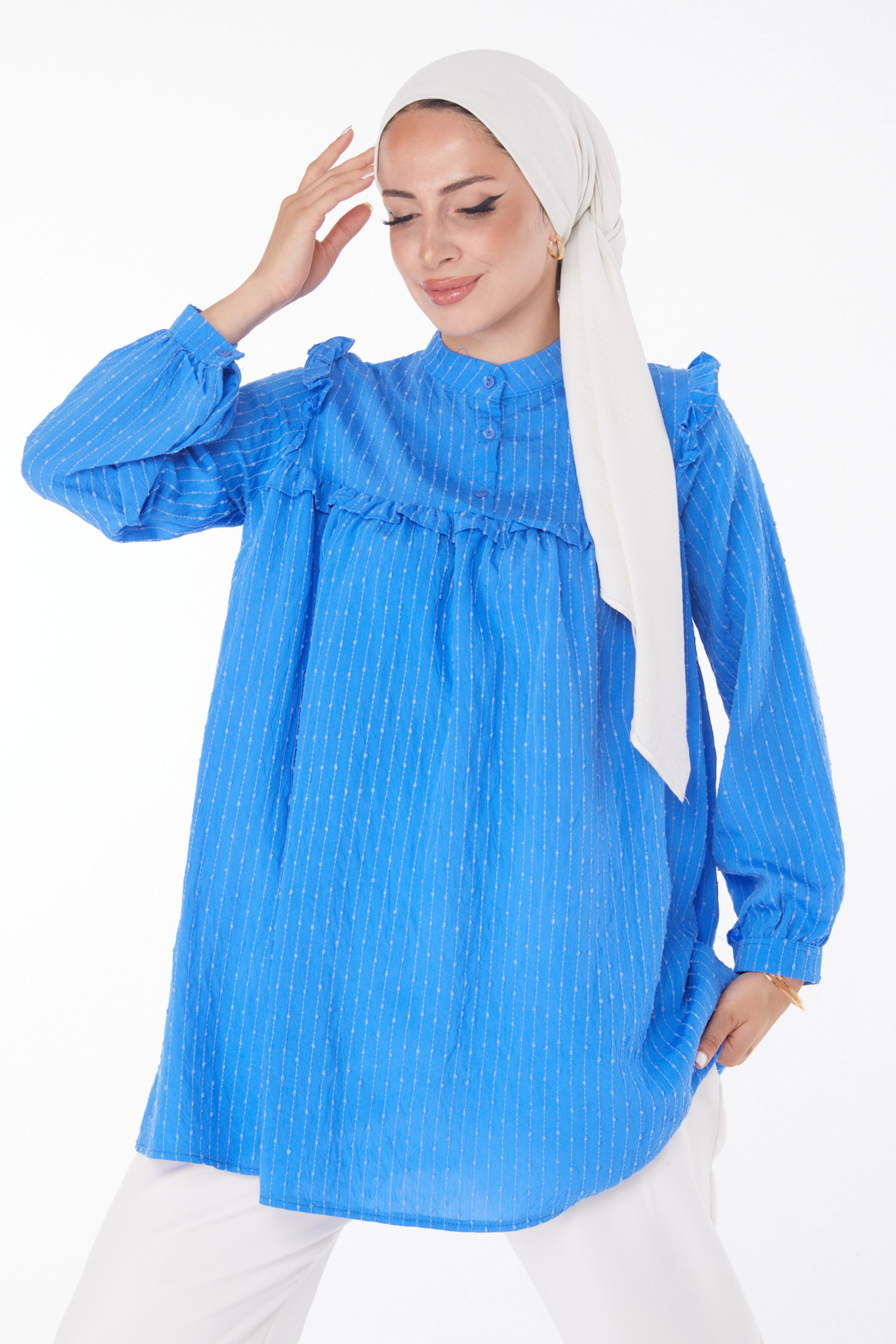 Fırfırlı Gömlek Mavi - 25912 - 2