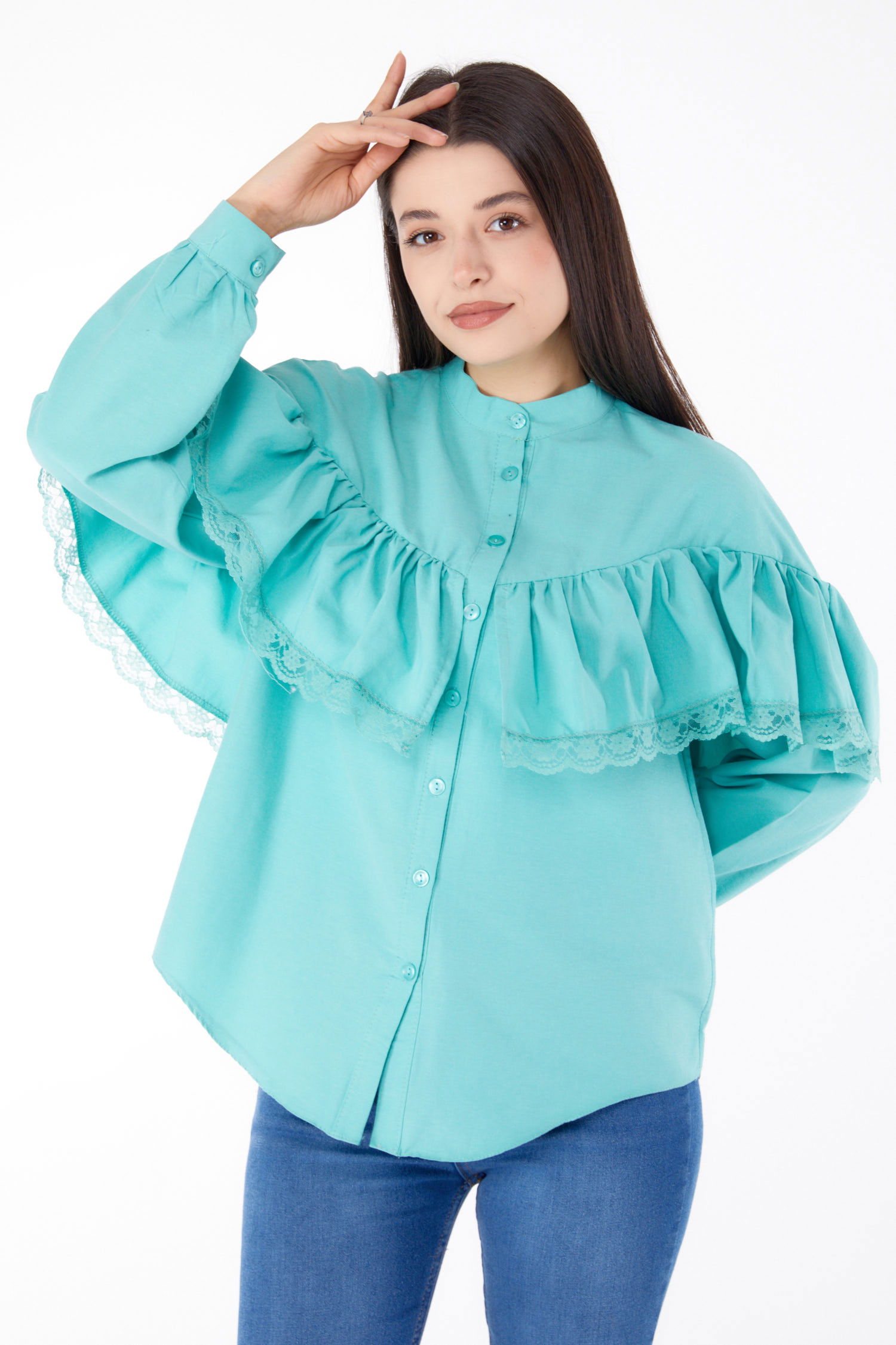 Dantelli Gömlek Mint - 25683 - 1