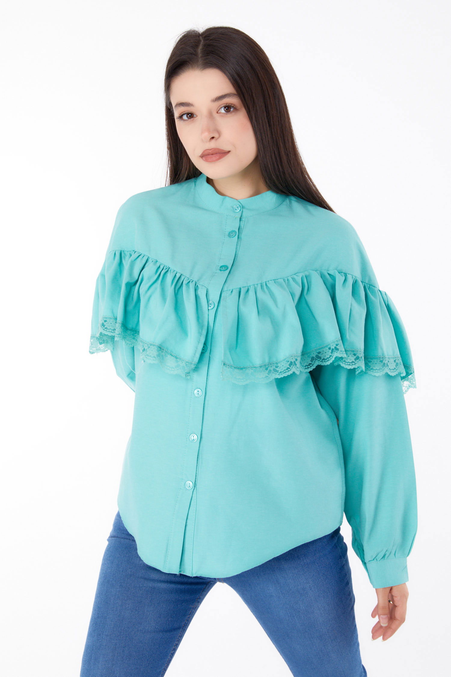 Dantelli Gömlek Mint - 25683 - 2