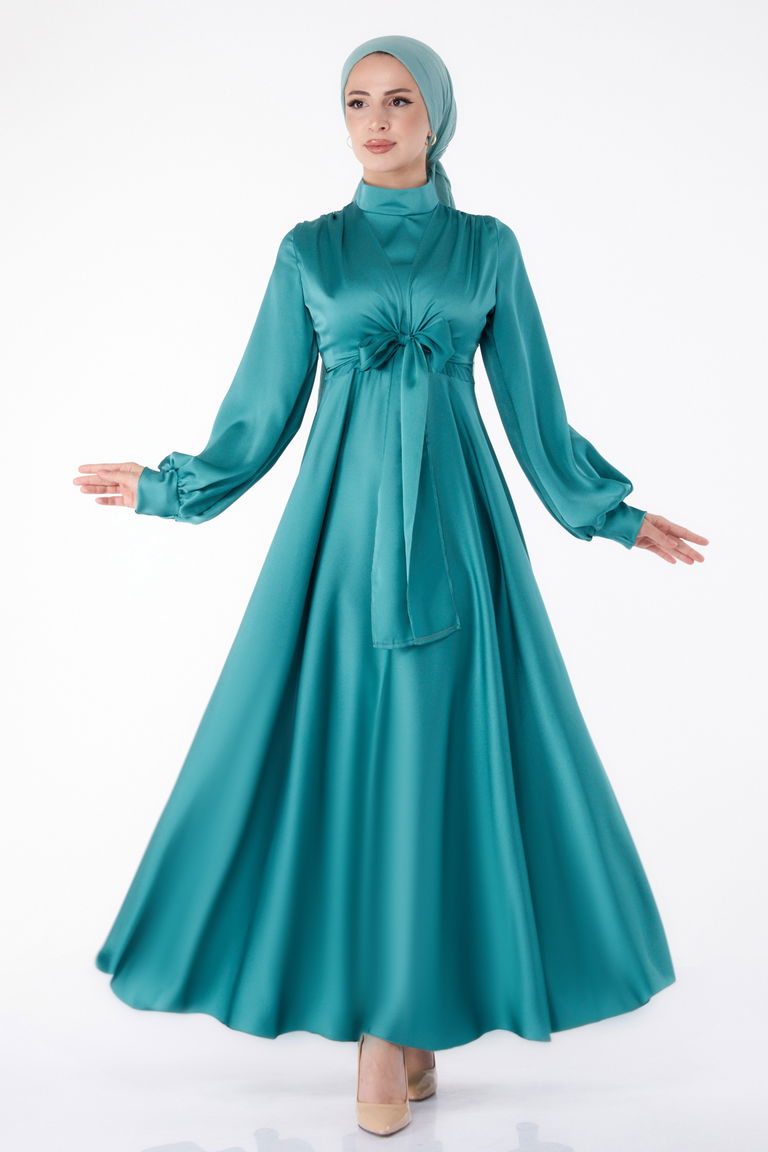 Önden Bağlamalı Abiye Elbise Mint - 25342 - TOFİSA