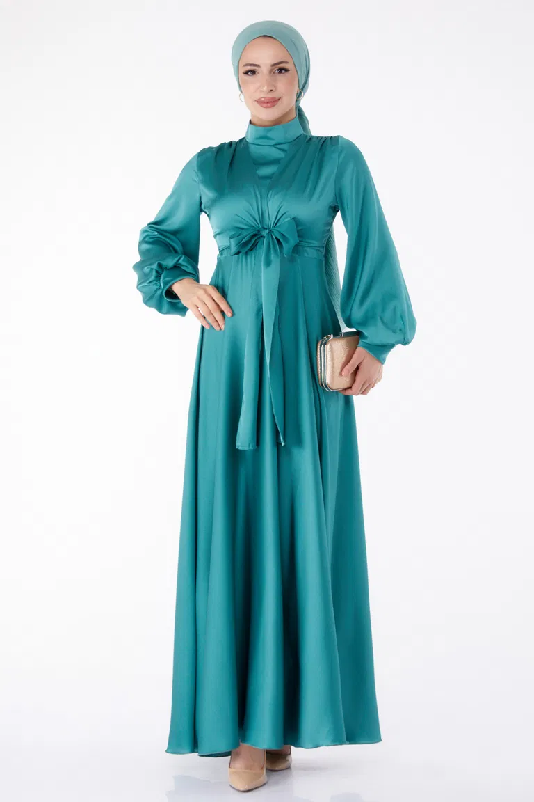 Önden Bağlamalı Abiye Elbise Mint - 25342 - TOFİSA