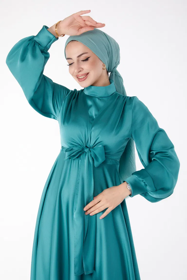 Önden Bağlamalı Abiye Elbise Mint - 25342 - TOFİSA
