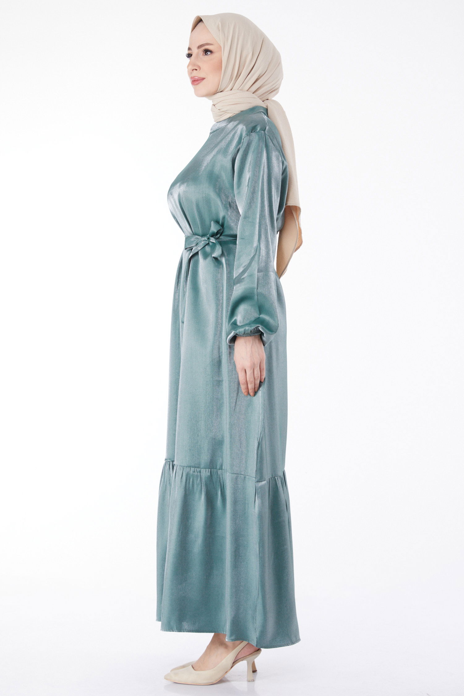 Parlak Kuşaklı Elbise Mint - 24993 - 4