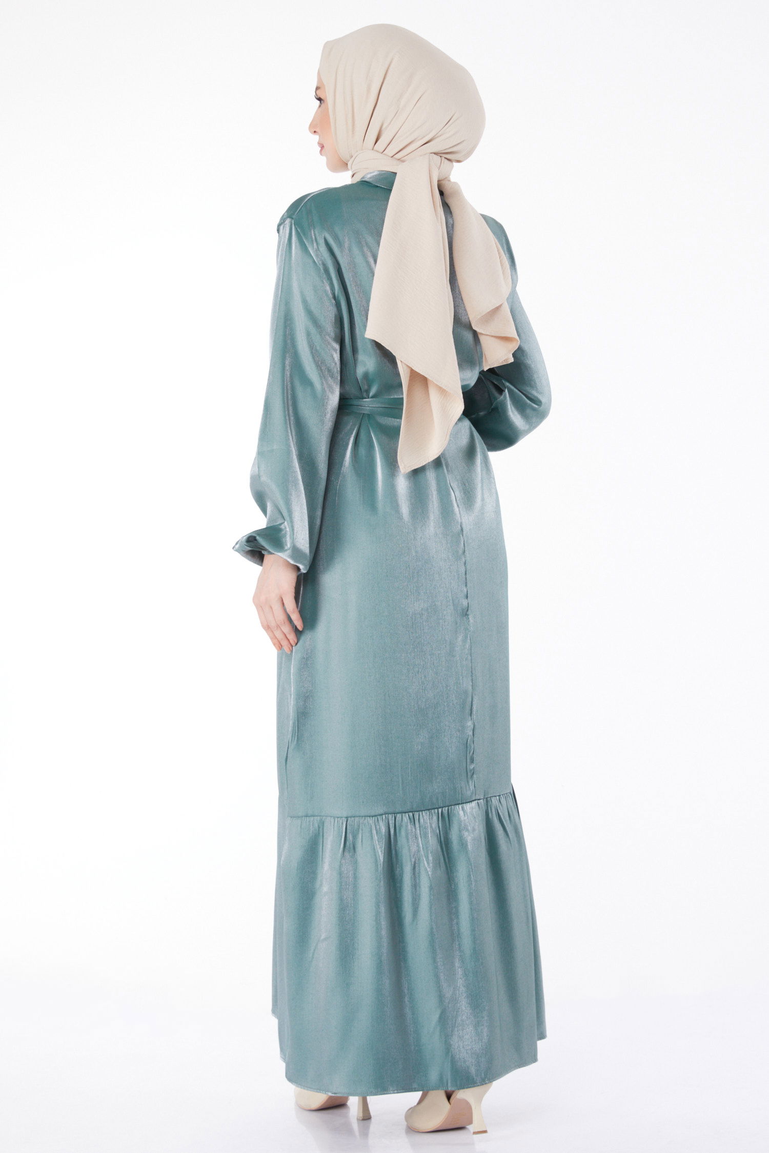 Parlak Kuşaklı Elbise Mint - 24993 - 5