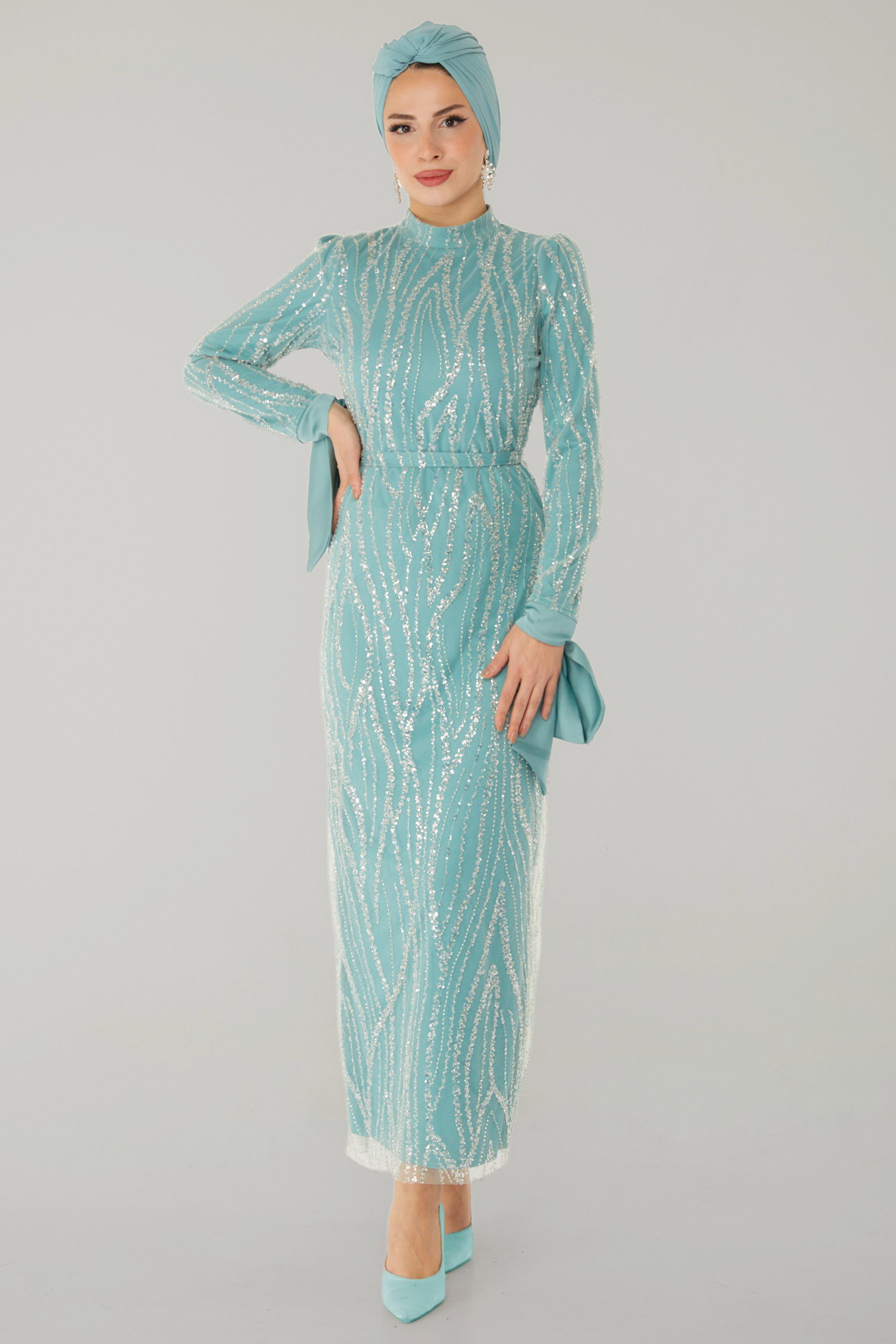 Taşlı Abiye Elbise Mint - 26534 - 2