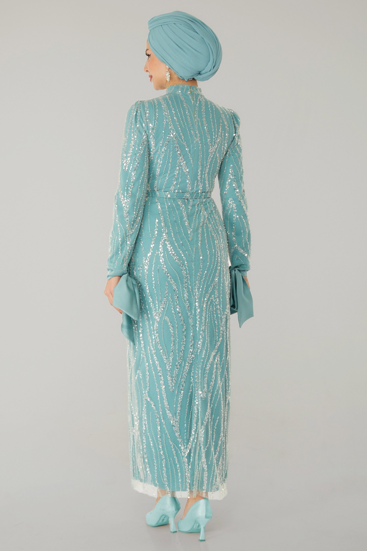 Taşlı Abiye Elbise Mint - 26534 - 6