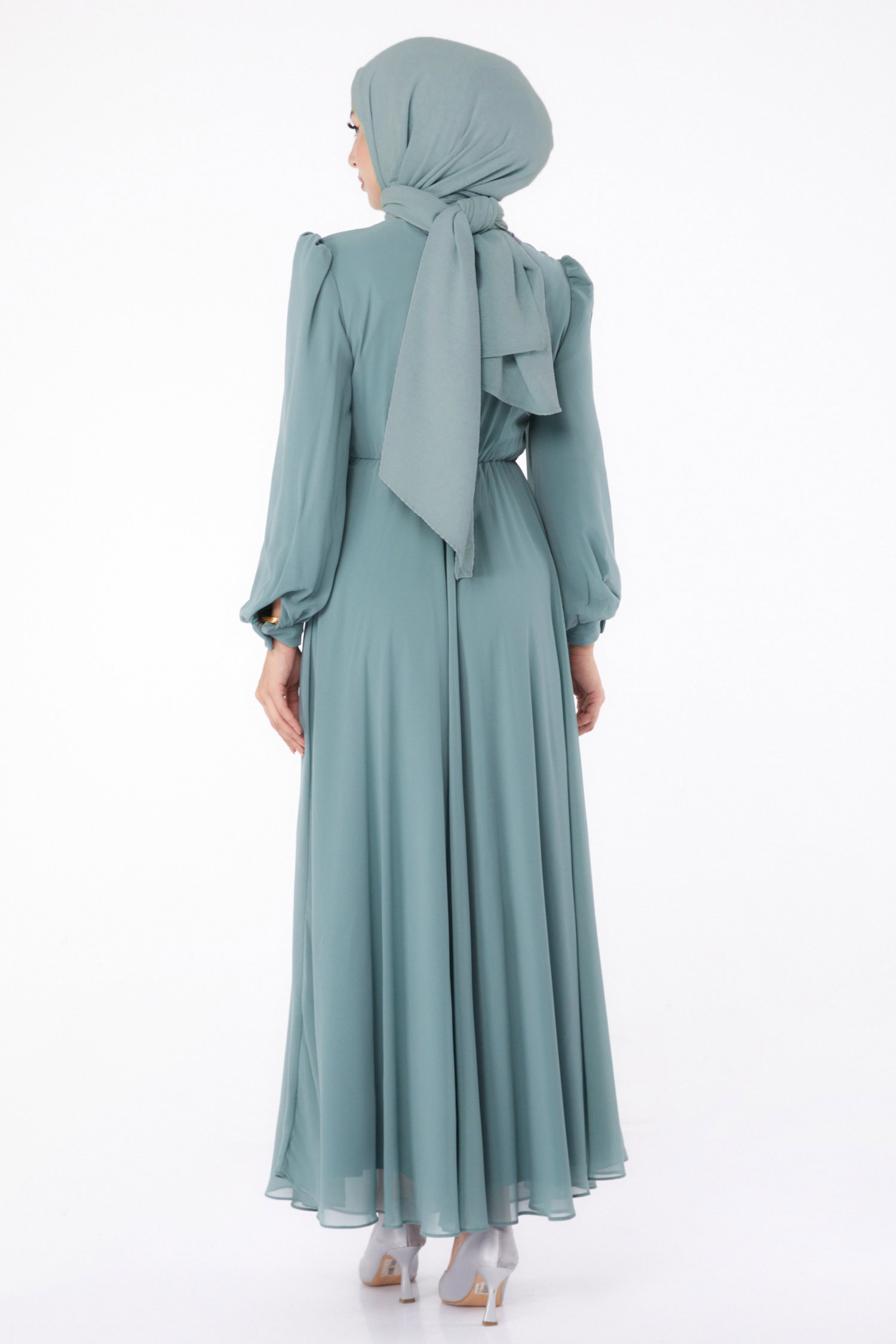 Taşlı Şifon Elbise Mint - 26255 - 5