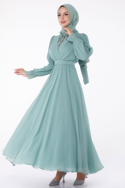 Taşlı Şifon Elbise Mint - 26256 