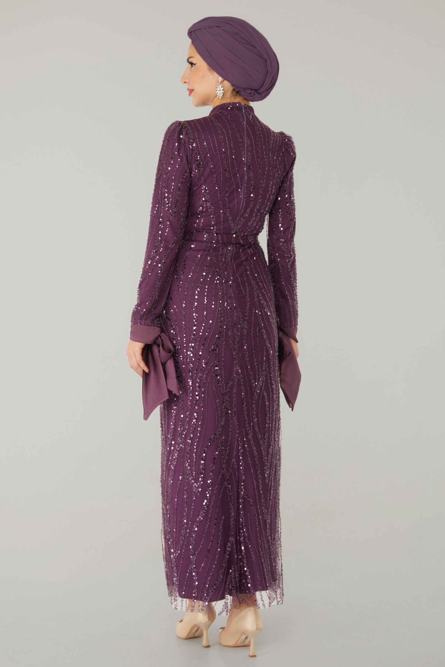 Taşlı Abiye Elbise Mor - 26534 - 5