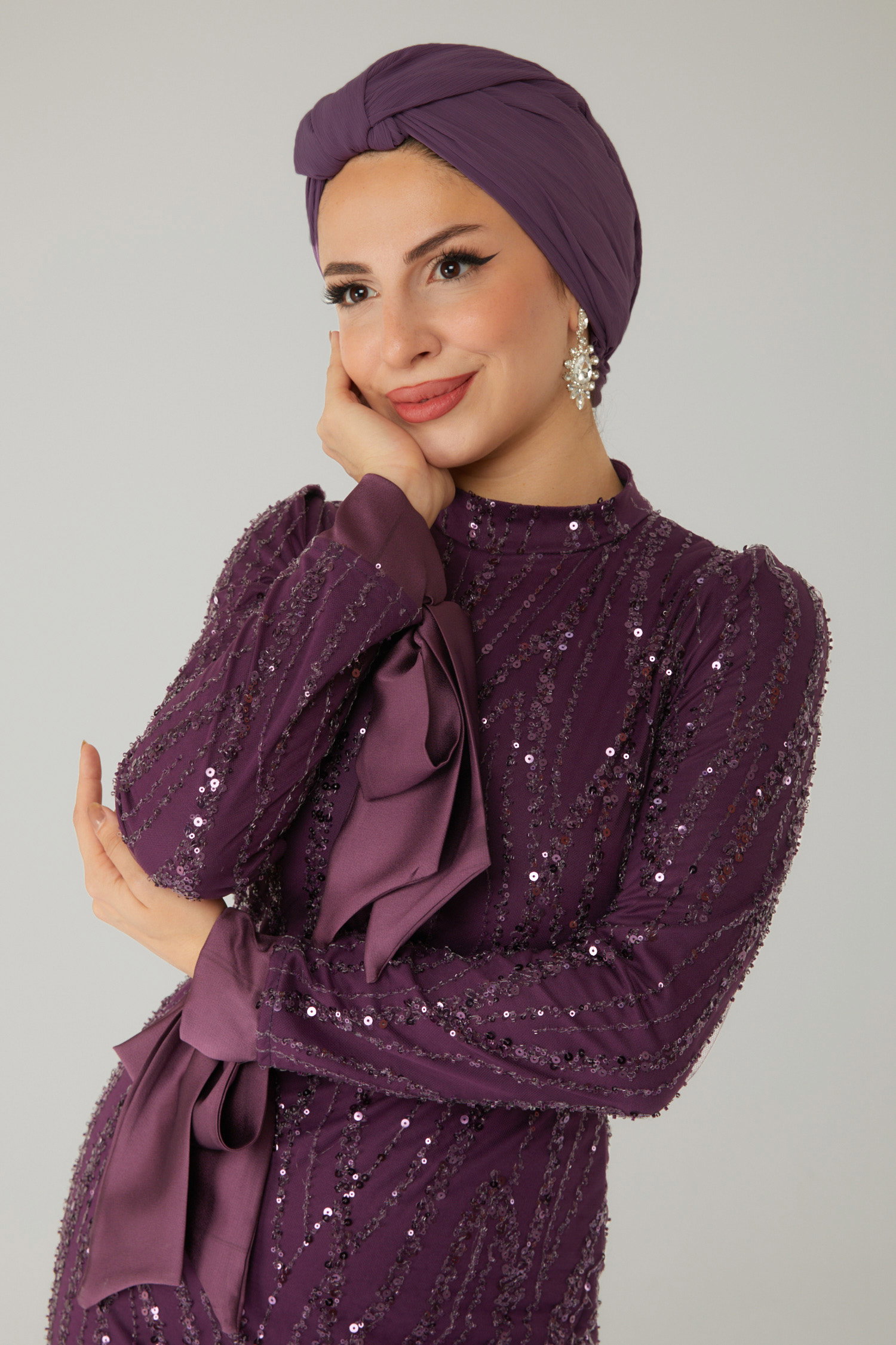 Taşlı Abiye Elbise Mor - 26534 - 6