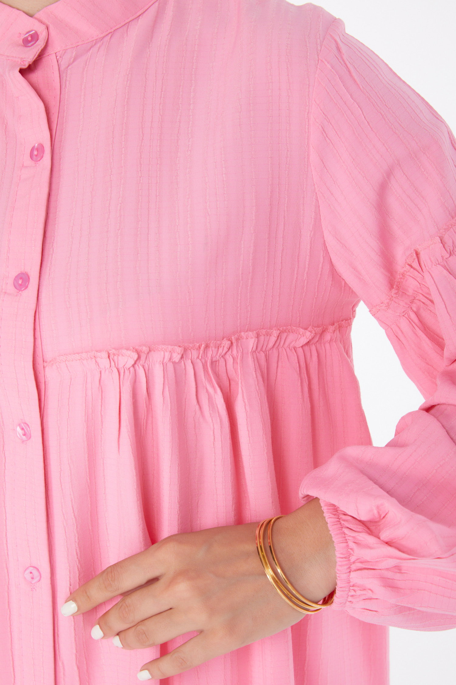 Düz Hakim Yaka Kadın Pembe Fırfırlı Gömlek - 25911 - 5