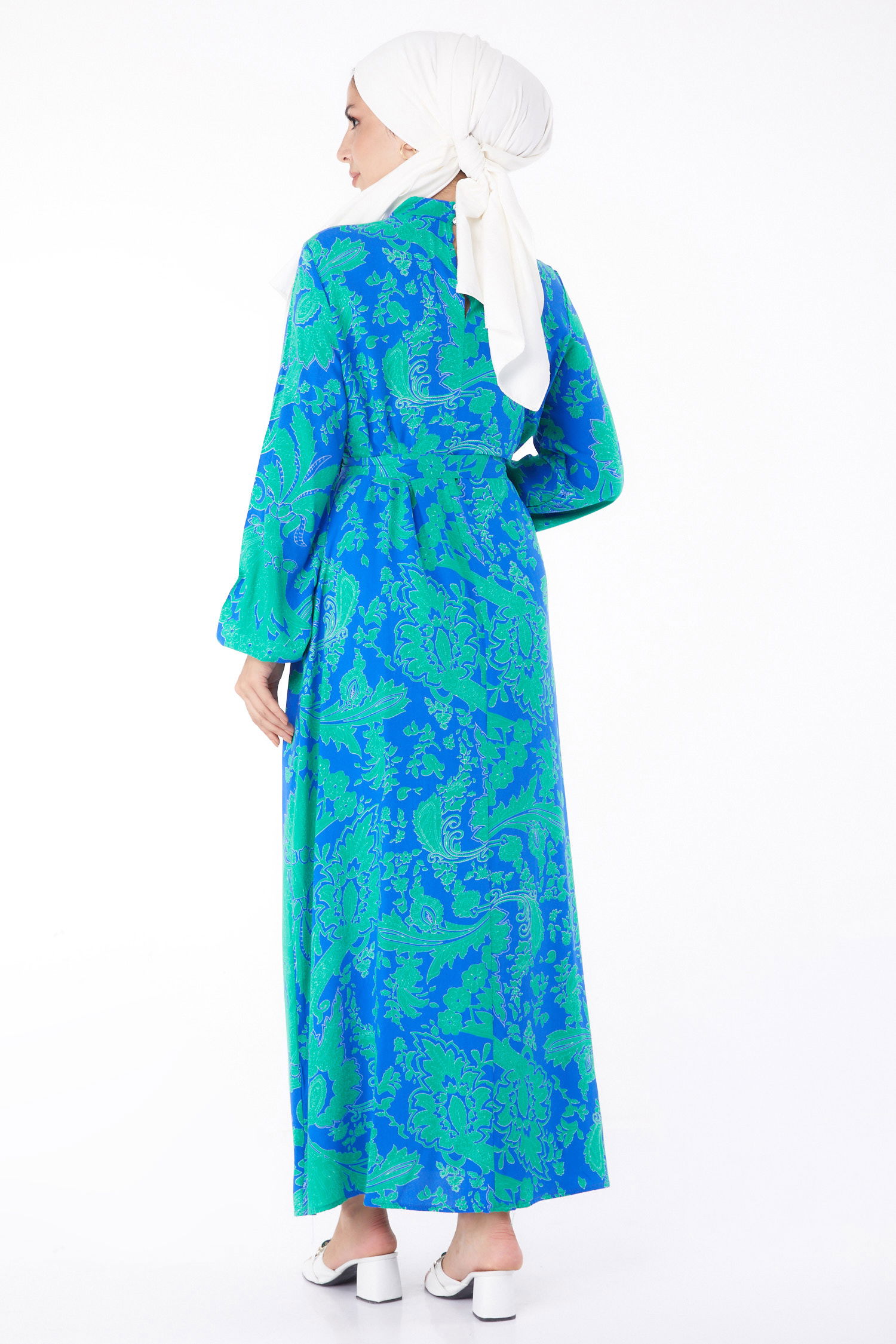 Desenli Elbise Saks - 13271 - 5