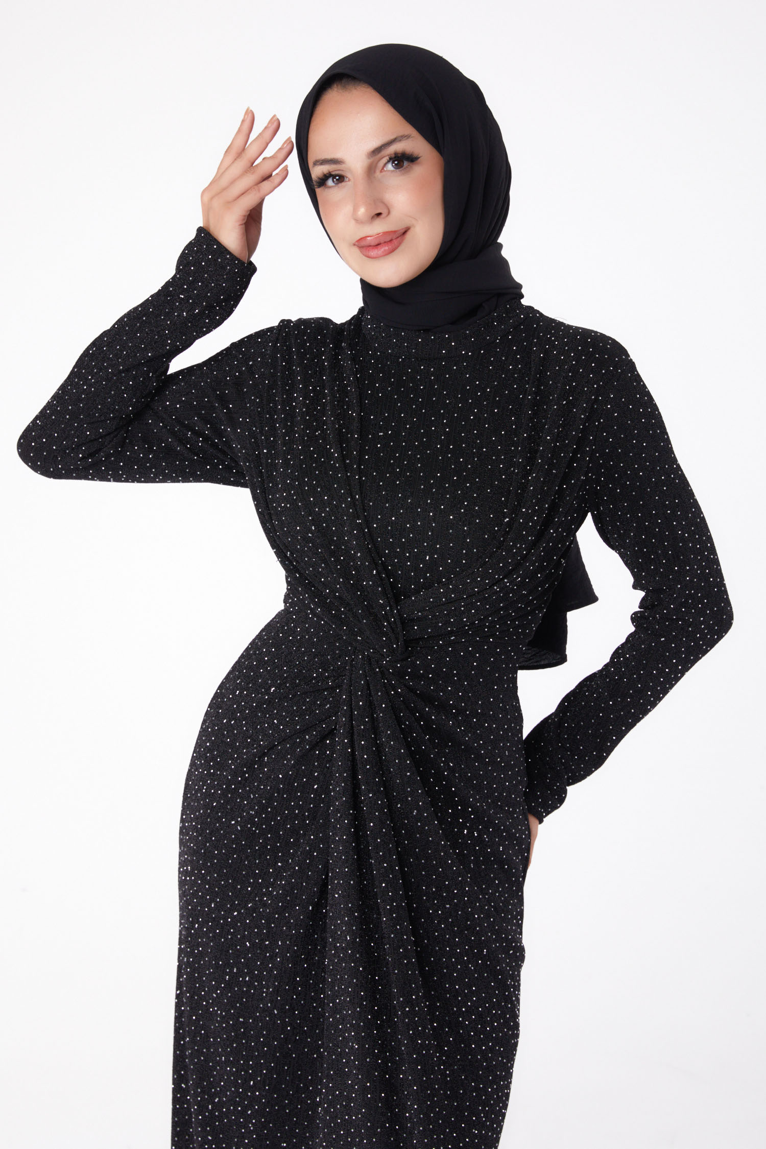 Büzgülü Abiye Elbise Siyah - 26273 - 3
