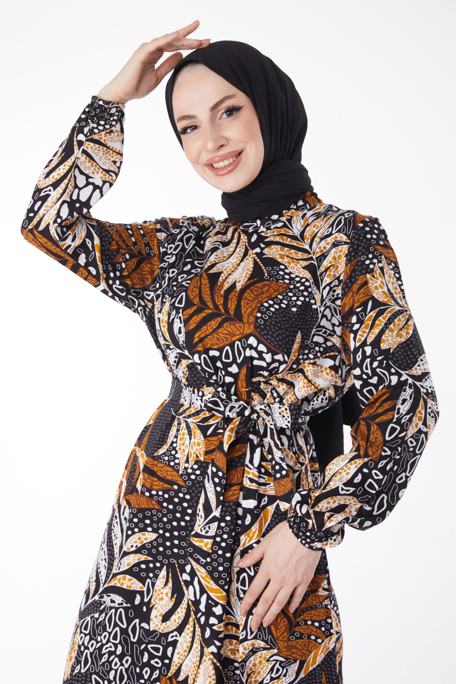 Desenli Elbise Siyah - 25075 - 2