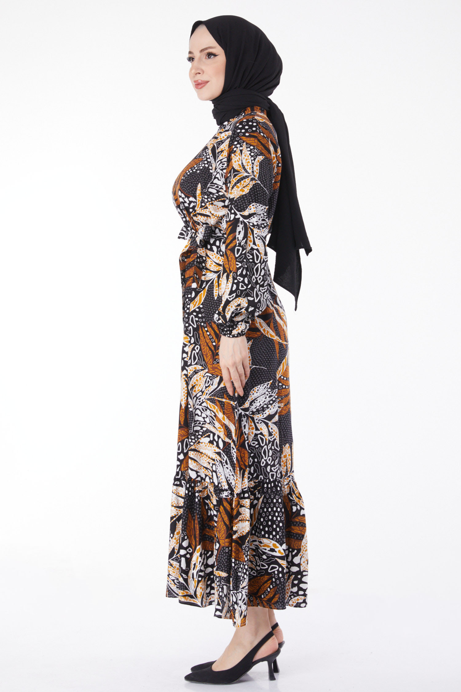Desenli Elbise Siyah - 25075 - 4