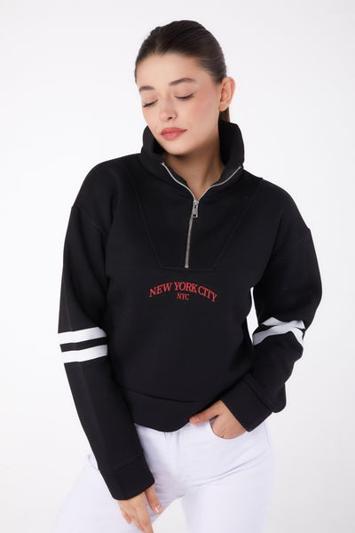 Fermuarlı sweatshirt Siyah - 26381 