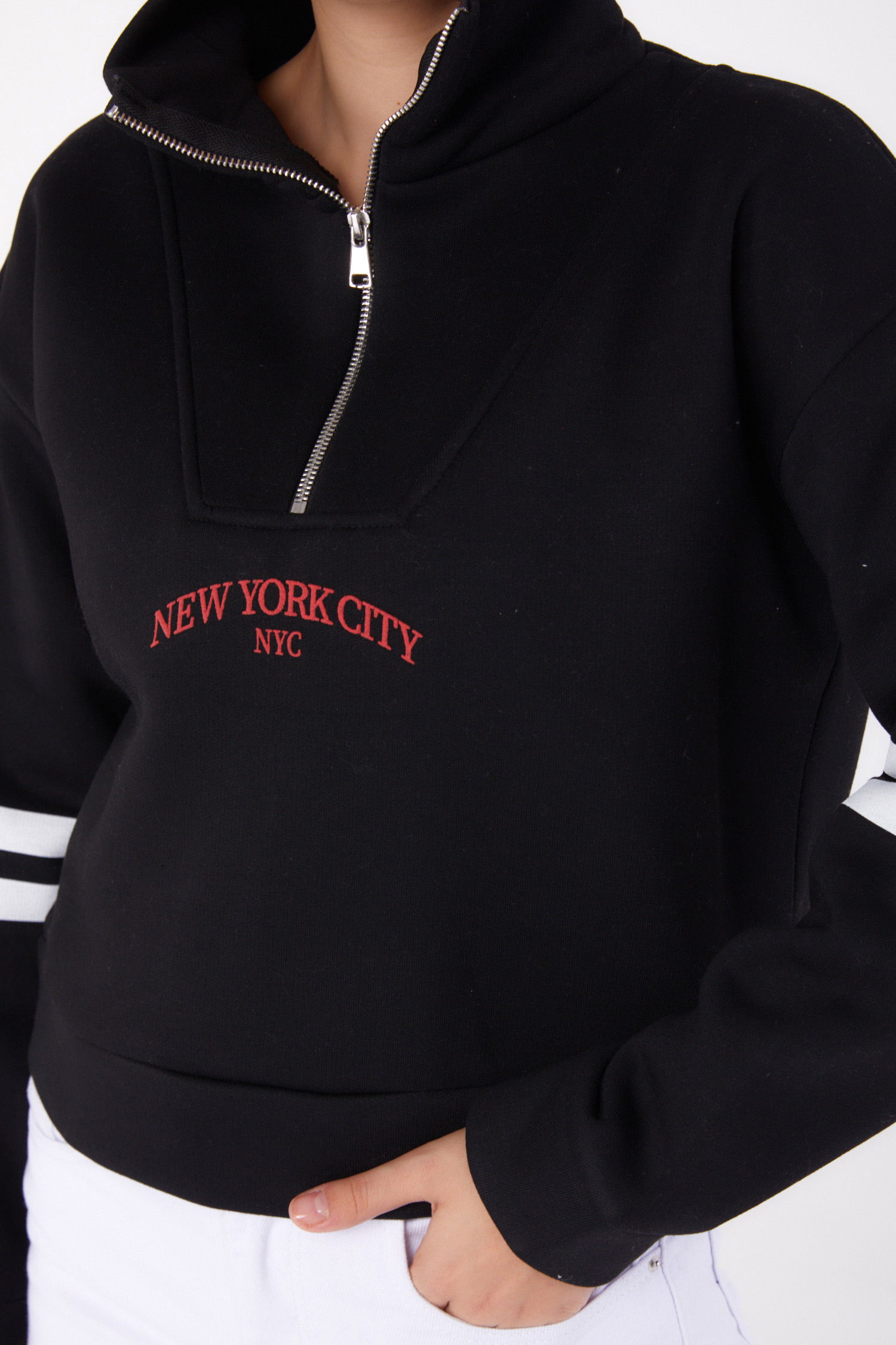 Fermuarlı sweatshirt Siyah - 26381 - 5