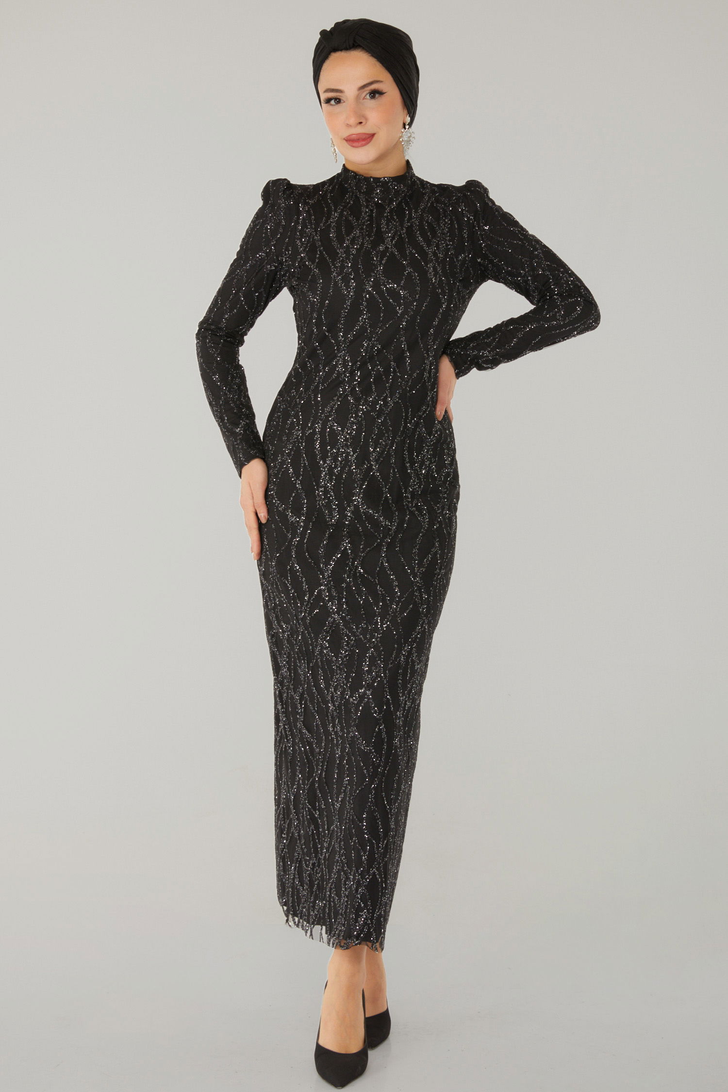 Işıltılı Abiye Elbise Siyah - 26521 - 1