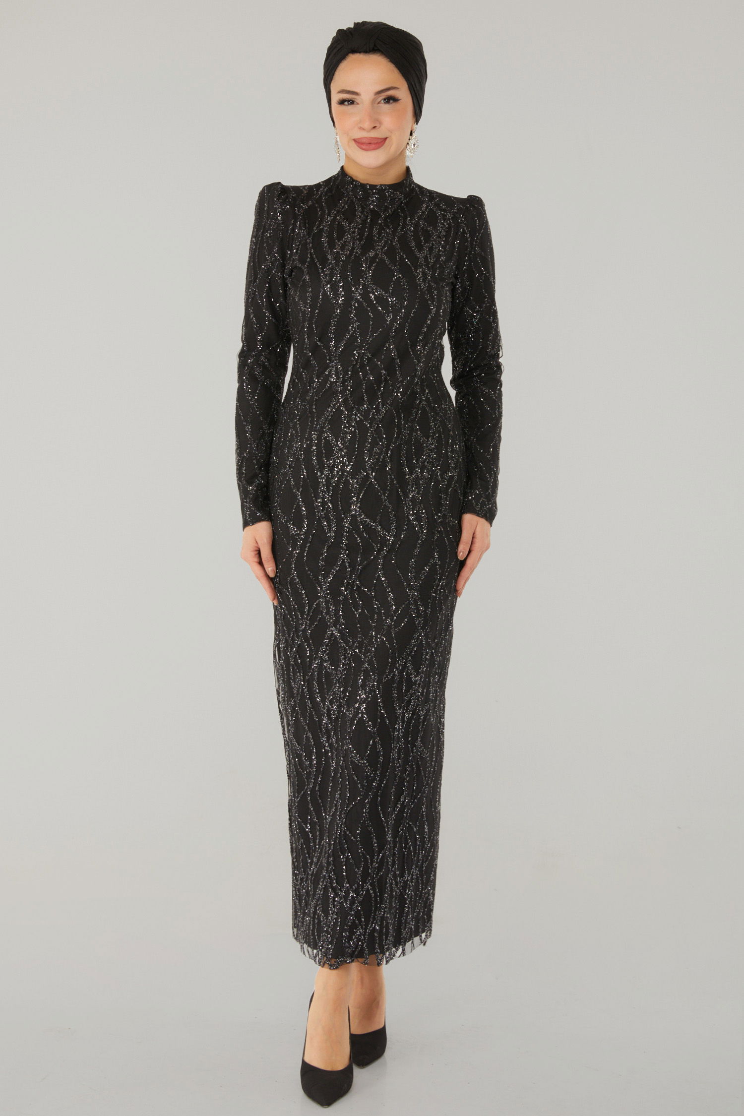 Işıltılı Abiye Elbise Siyah - 26521 - 2