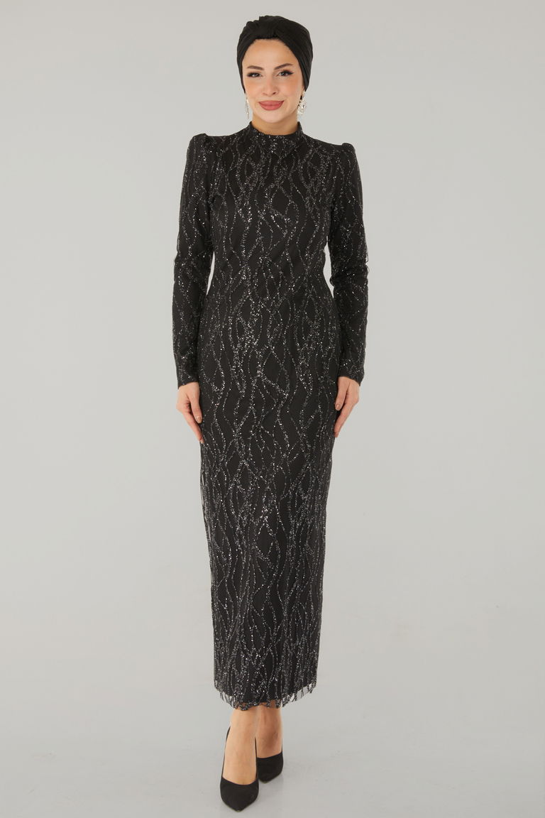 Işıltılı Abiye Elbise Siyah - 26521 - TOFİSA