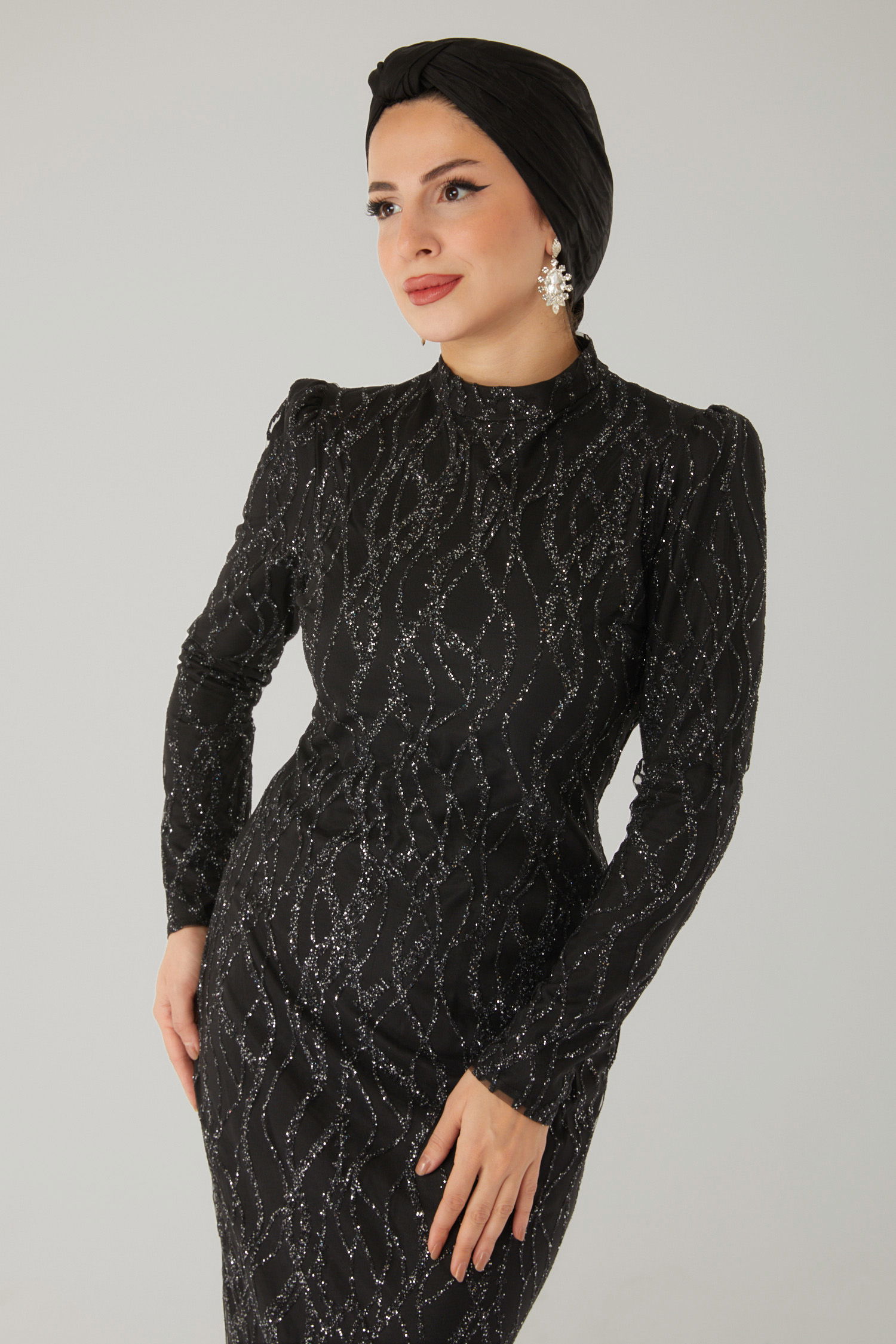 Işıltılı Abiye Elbise Siyah - 26521 - 3
