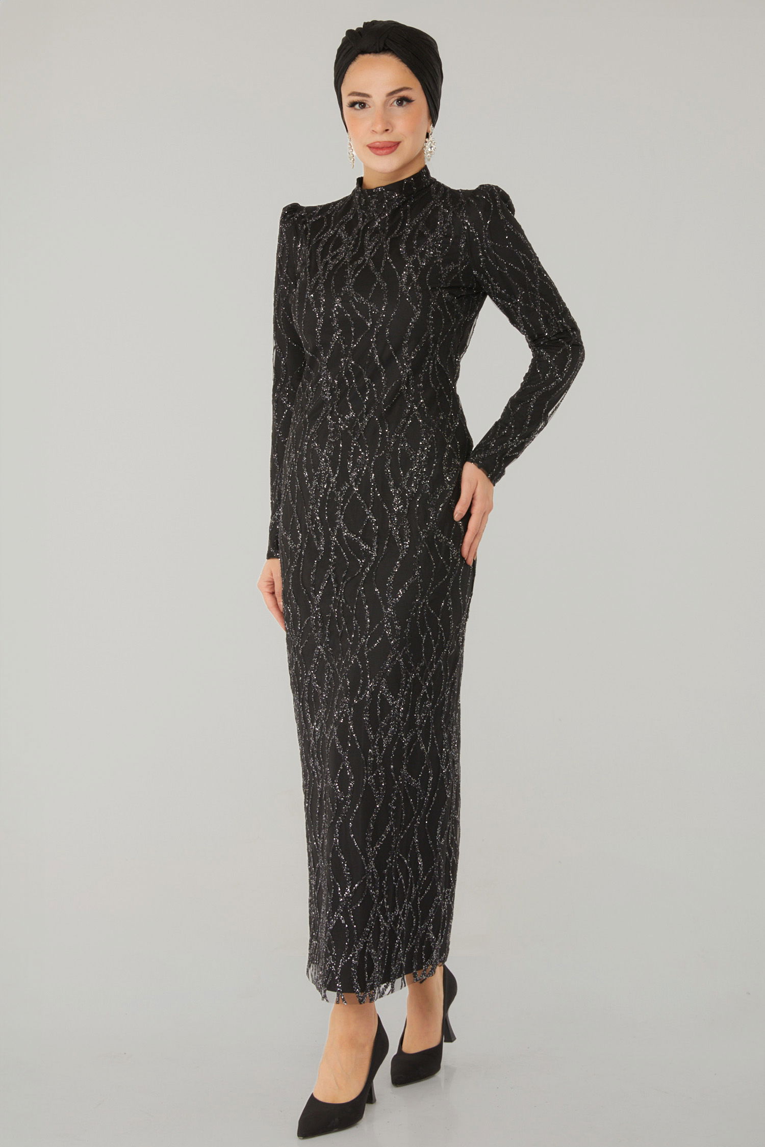 Işıltılı Abiye Elbise Siyah - 26521 - 4