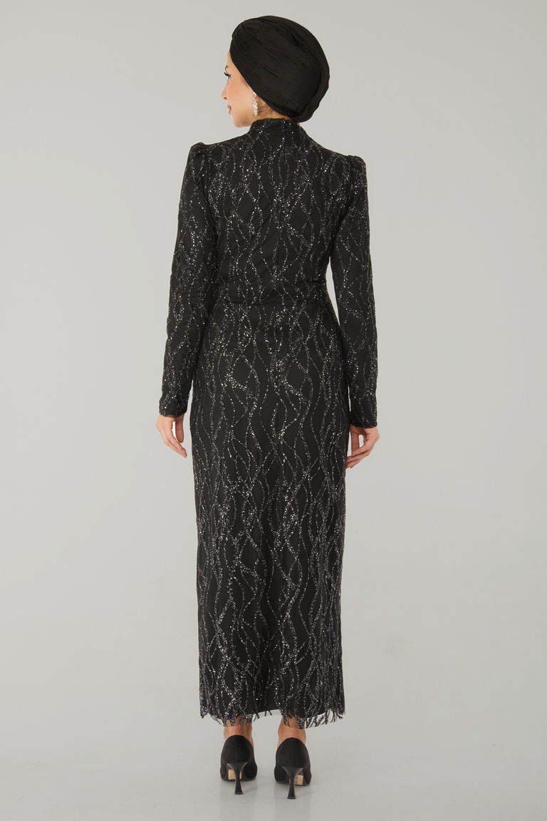 Işıltılı Abiye Elbise Siyah - 26521 - TOFİSA