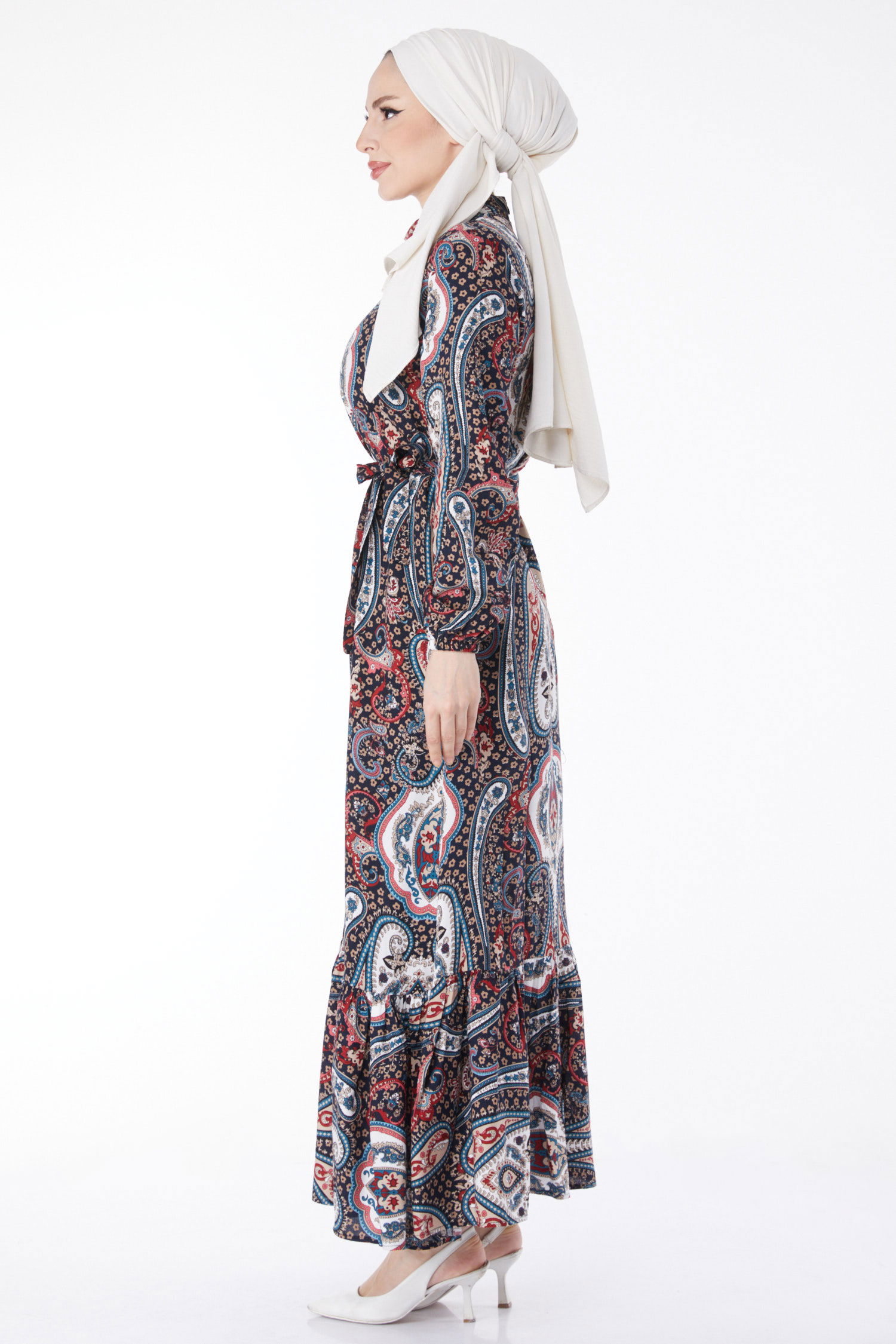 Kuşaklı Desenli Elbise Siyah - 24860 - 5